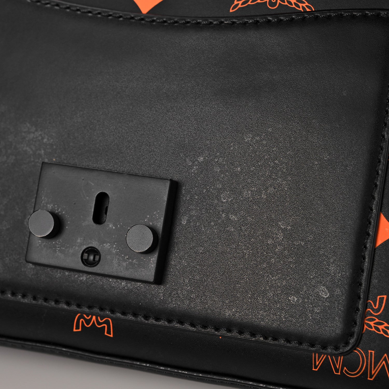 MCM Calfskin Color Splash Logo Crossbody Small Black Orange 12 of 13