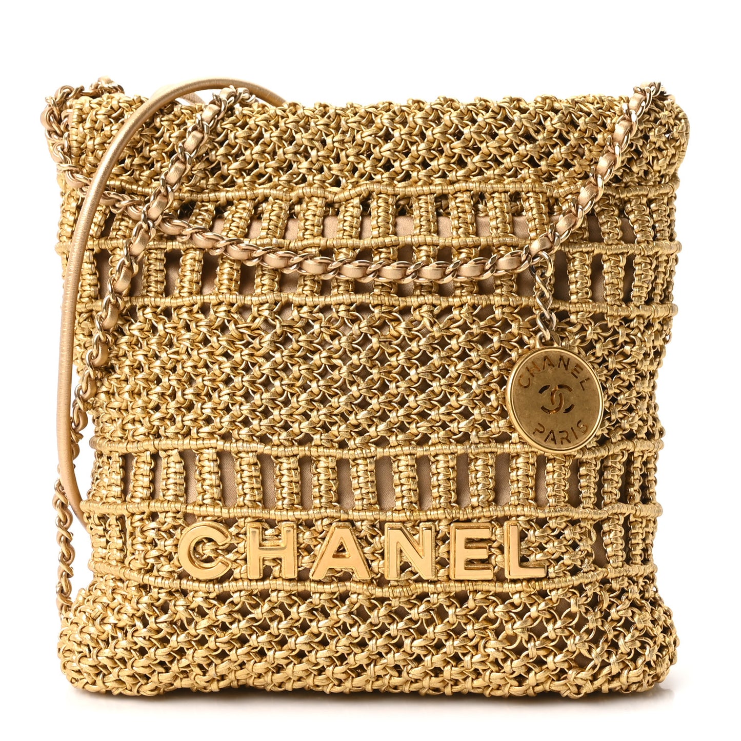 Metallic Calfskin Macrame Mini Chanel 22 Gold