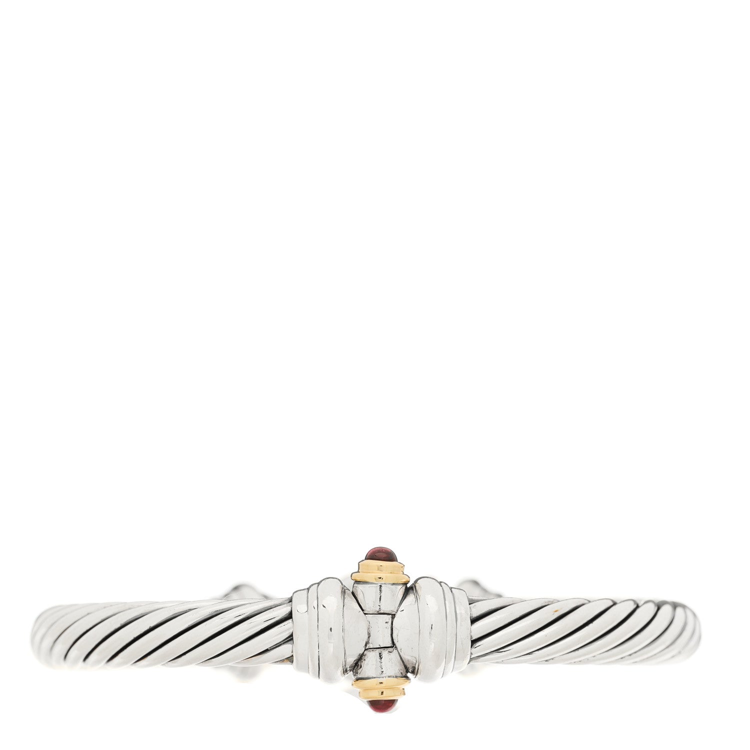 David Yurman Sterling Silver 18K Yellow Gold Rhodolite Garnet 7mm Cable Classic Buckle Bracelet 2 of 3