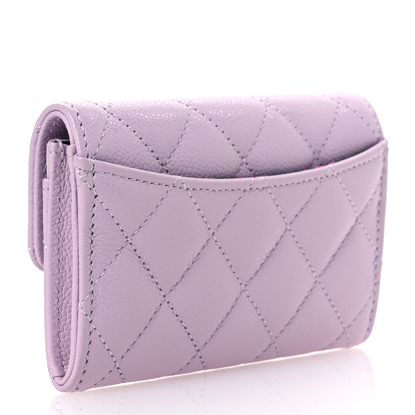 Caviar Quilted Flap Card Holder Wallet Light Purple