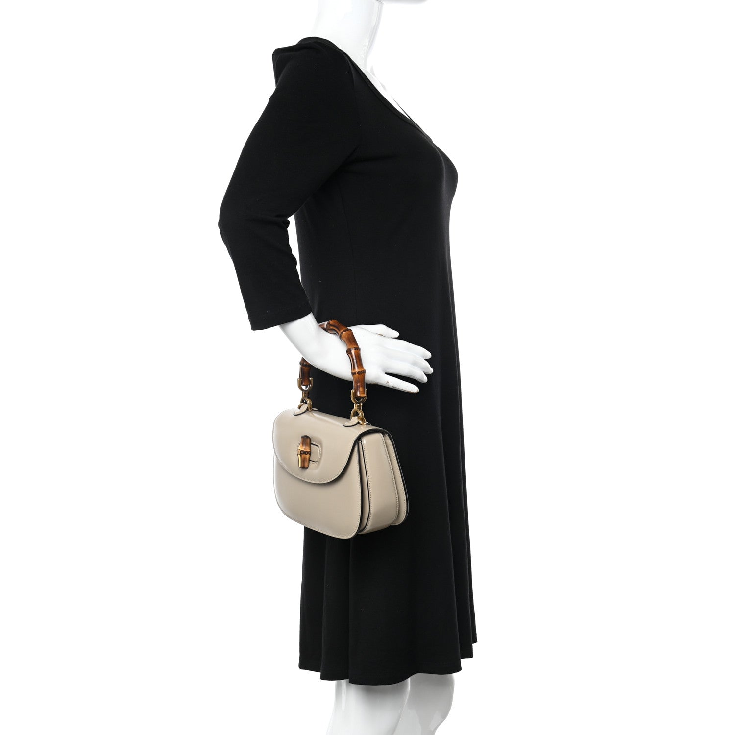 Gucci Boarded Dyana Lux Calfskin Web Small Bamboo 1947 Top Handle Bag Oatmeal 2 of 16