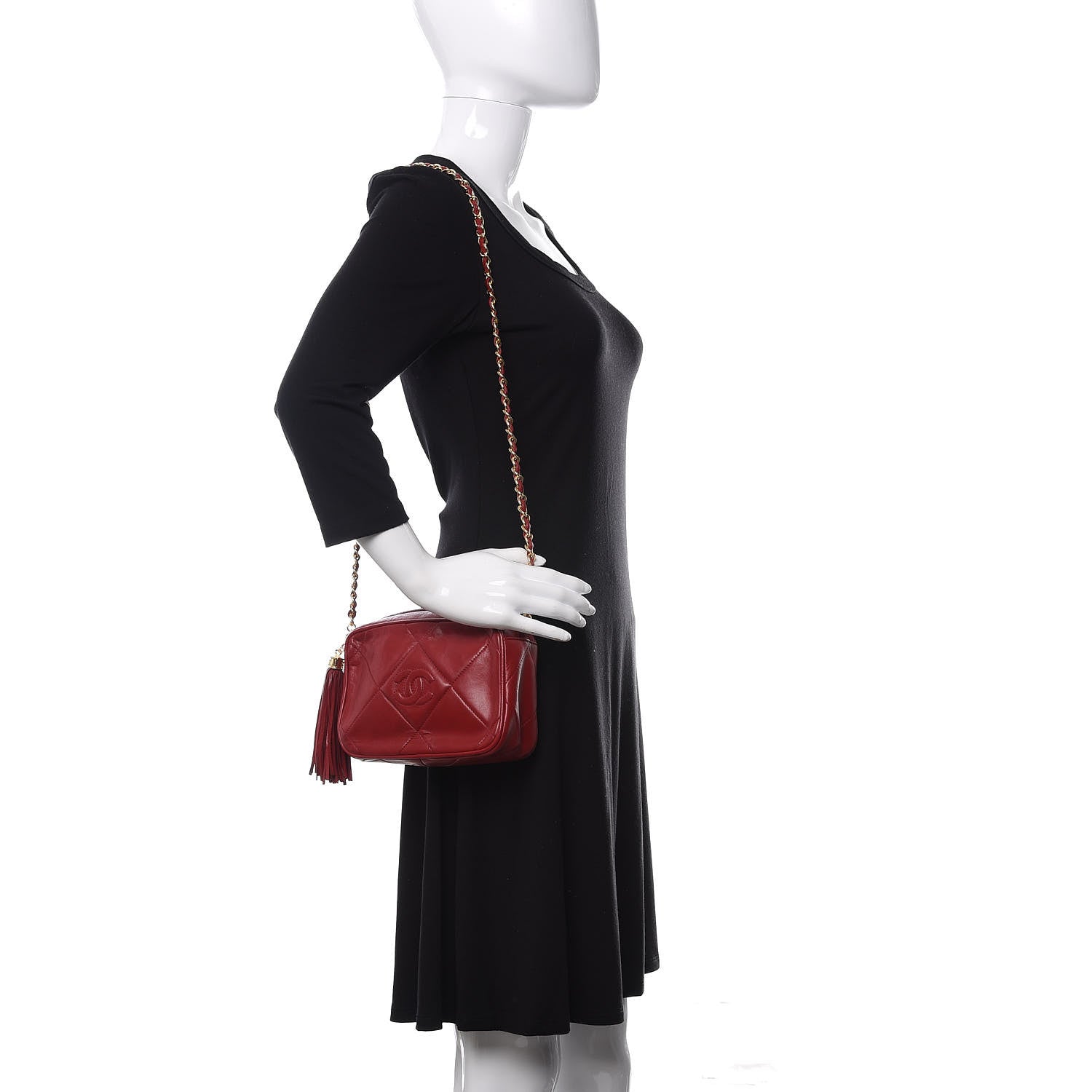 Chanel Lambskin Quilted Tassel Camera Case Red 2 of 10