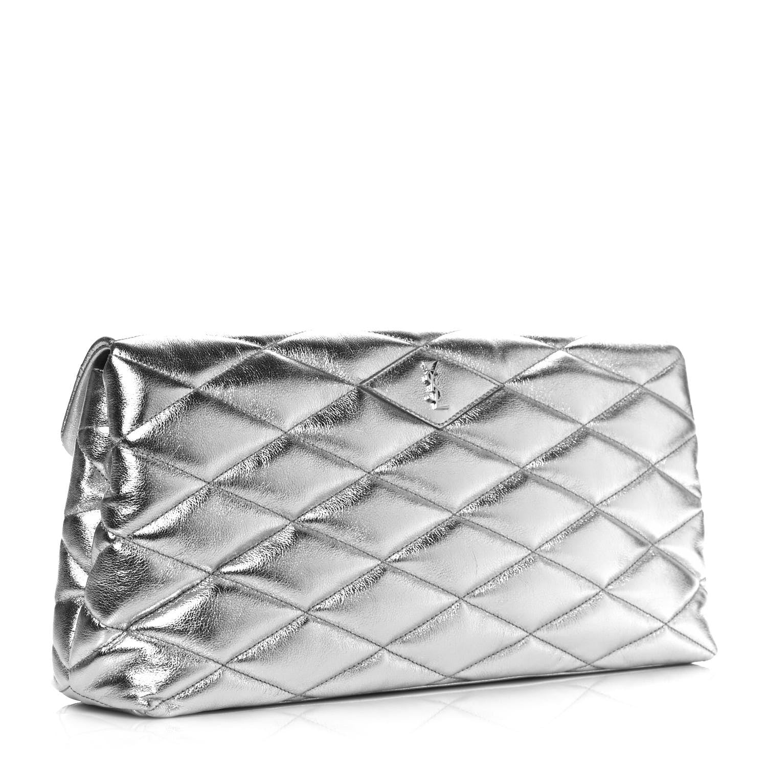 Saint Laurent Metallic Lambskin Quilted Sade Puffer Envelope Clutch Argento 3 of 12