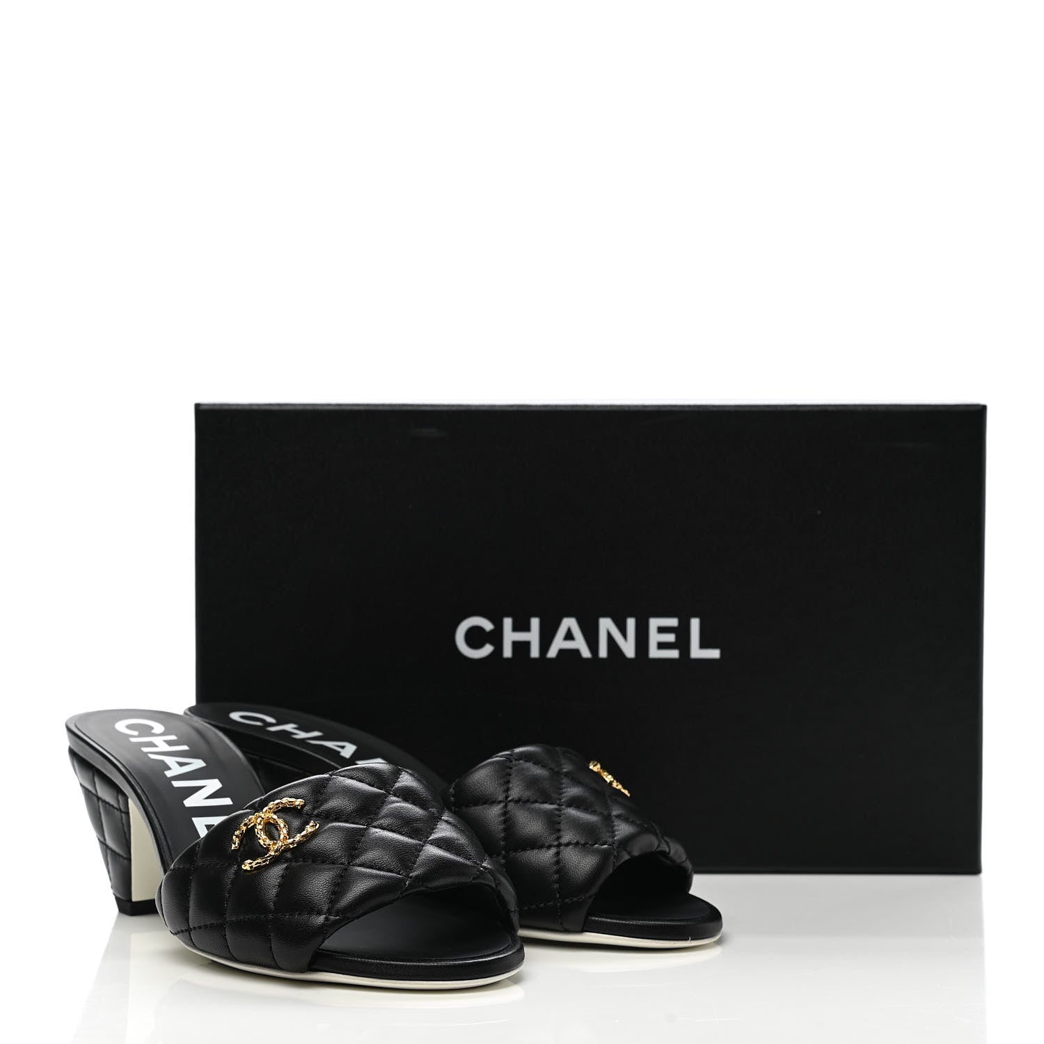 Chanel Lambskin Quilted Textured CC Mules 36 Black 9 of 9