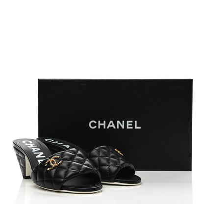 Chanel Lambskin Quilted Textured CC Mules 36 Black 9 of 9