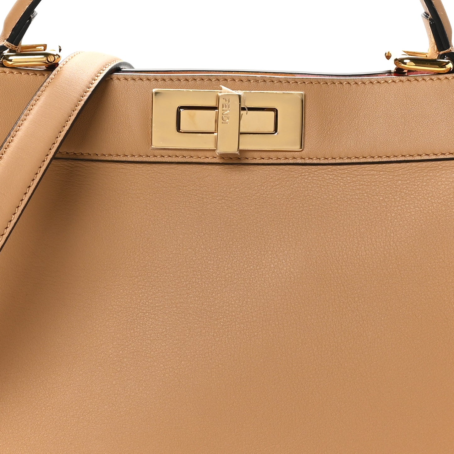 Vitello Seta Nappa FF Striped Embossed Medium Peekaboo I SEE U Satchel Miele Scuro Multicolor