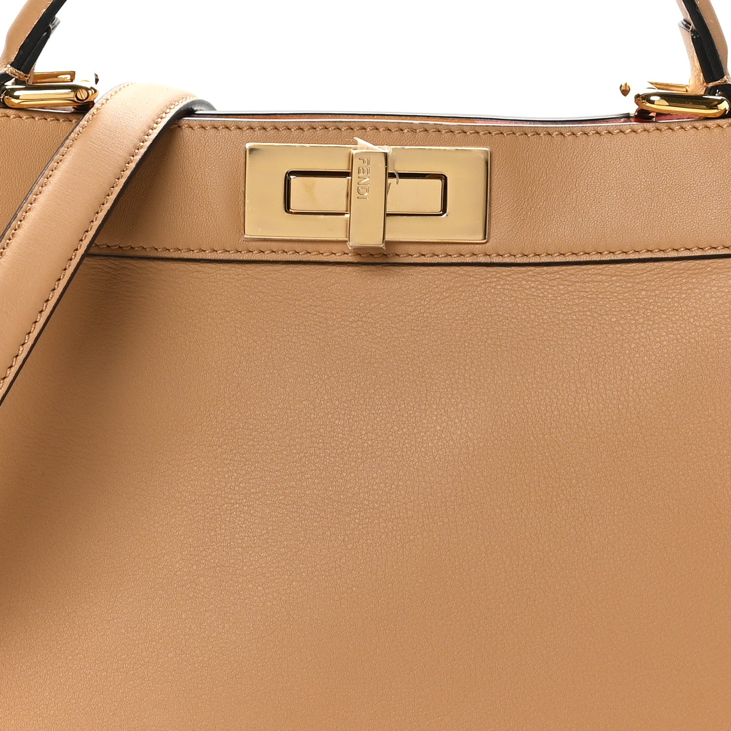 Fendi Vitello Seta Nappa FF Striped Embossed Medium Peekaboo I SEE U Satchel Miele Scuro Multicolor 10 of 12