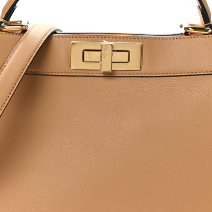 Fendi Vitello Seta Nappa FF Striped Embossed Medium Peekaboo I SEE U Satchel Miele Scuro Multicolor 10 of 12