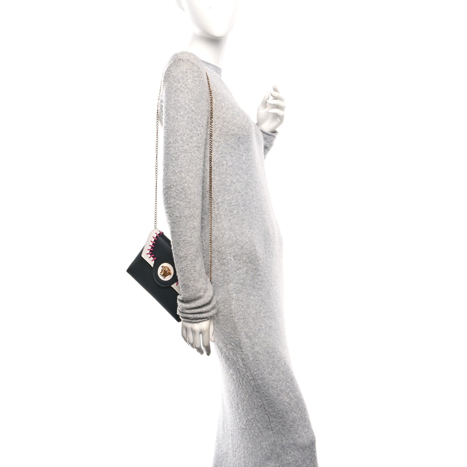 Versace Calfskin Medusa Whipstitch Envelope Clutch Black White 2 of 9