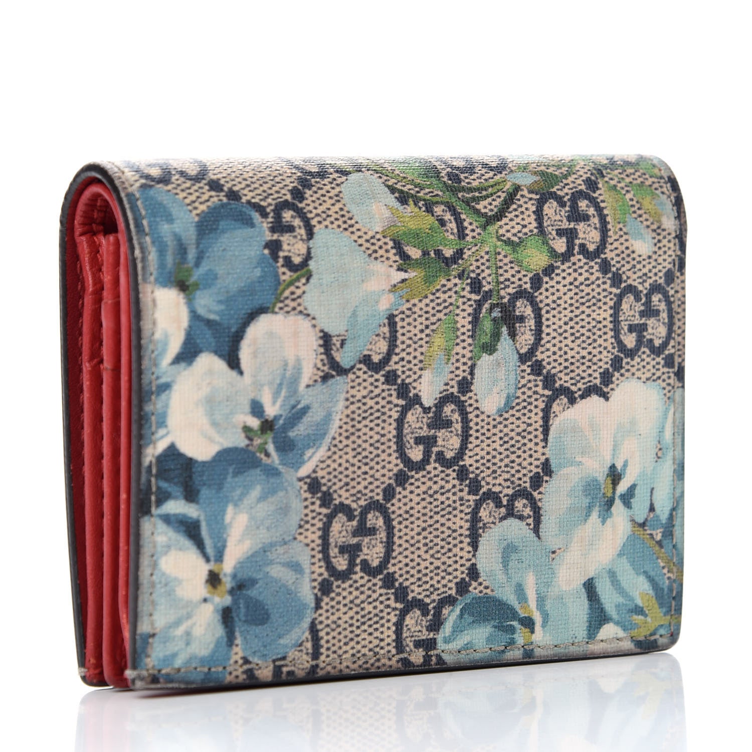 Gucci GG Supreme Monogram Blooms Card Case Beige Blue Navy Hibiscus Red 3 of 7