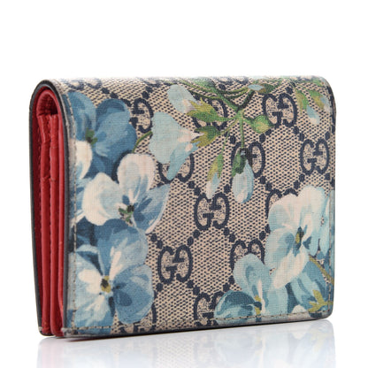 Gucci GG Supreme Monogram Blooms Card Case Beige Blue Navy Hibiscus Red 3 of 7