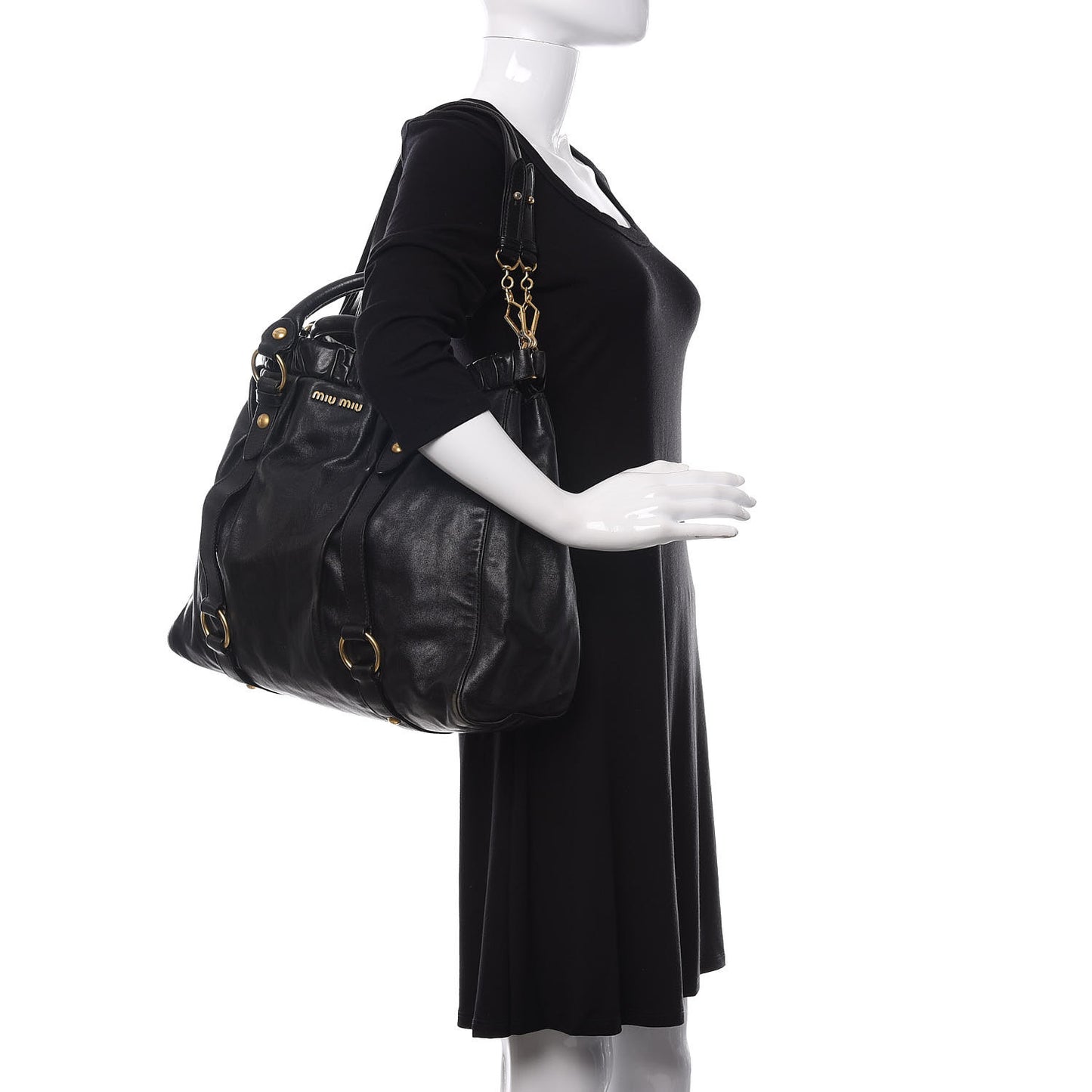 Vitello Lux Gathered Tote Black