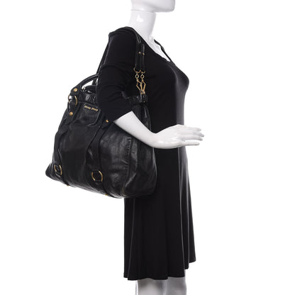 Miu Miu Vitello Lux Gathered Tote Black 2 of 17