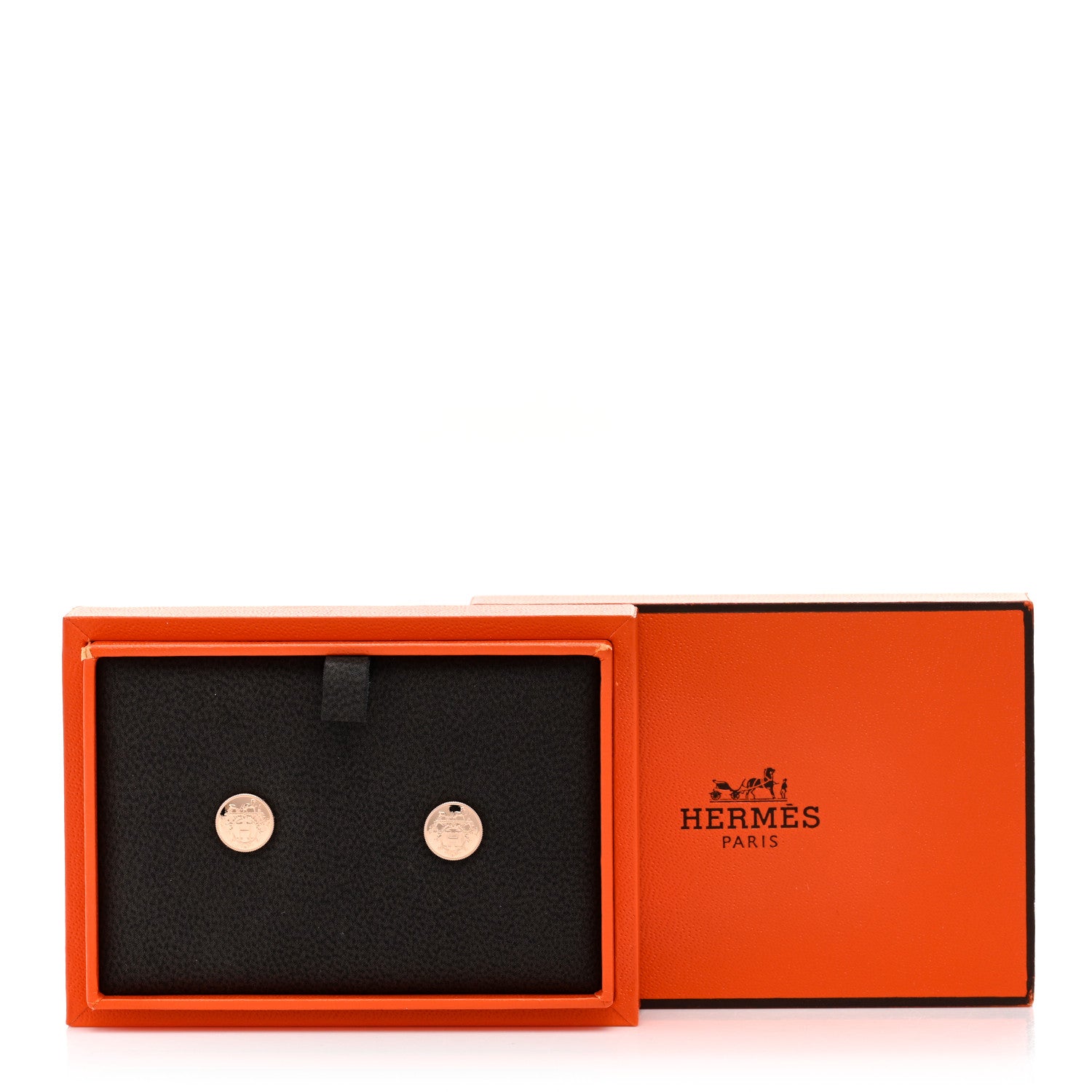 Hermes 18K Rose Gold TPM Ex-Libris Stud Earrings 5 of 5