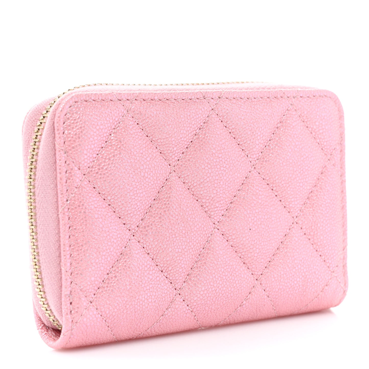 Iridescent Caviar Quilted Zip Coin Purse Pink