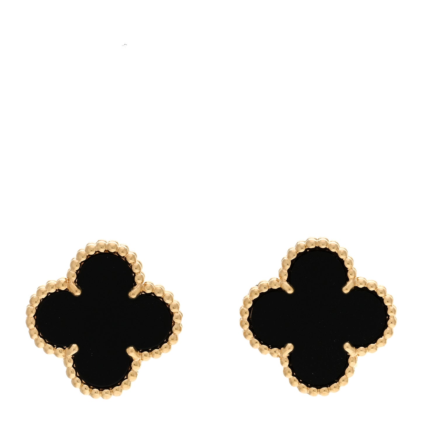 18K Yellow Gold Black Onyx Vintage Alhambra Earrings