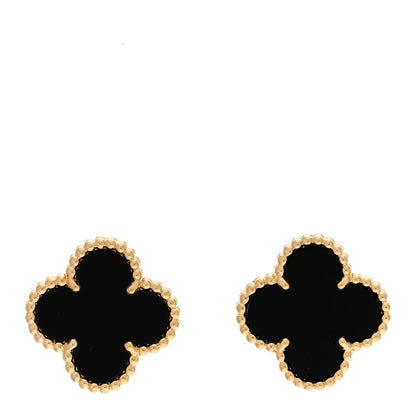 Van Cleef & Arpels 18K Yellow Gold Black Onyx Vintage Alhambra Earrings 1 of 5