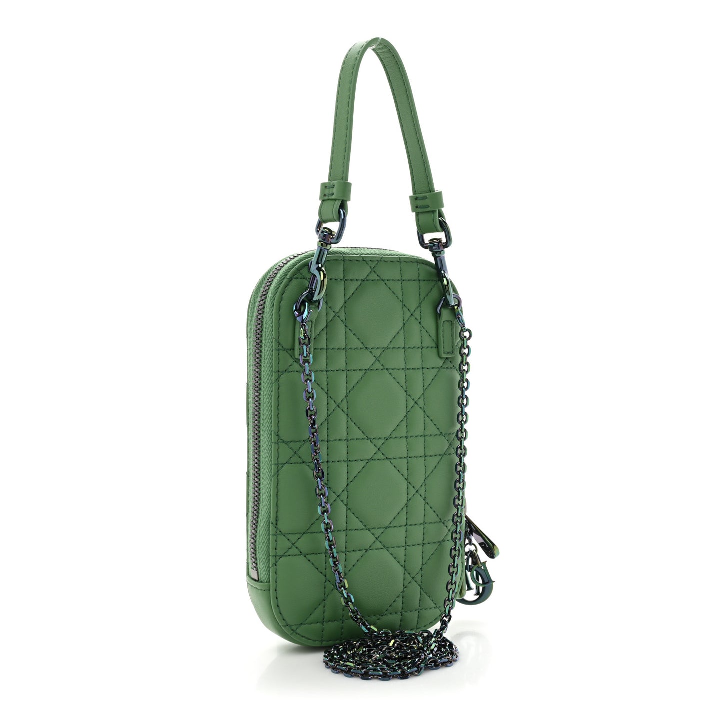 Lambskin Cannage Lady Dior Phone Holder Green