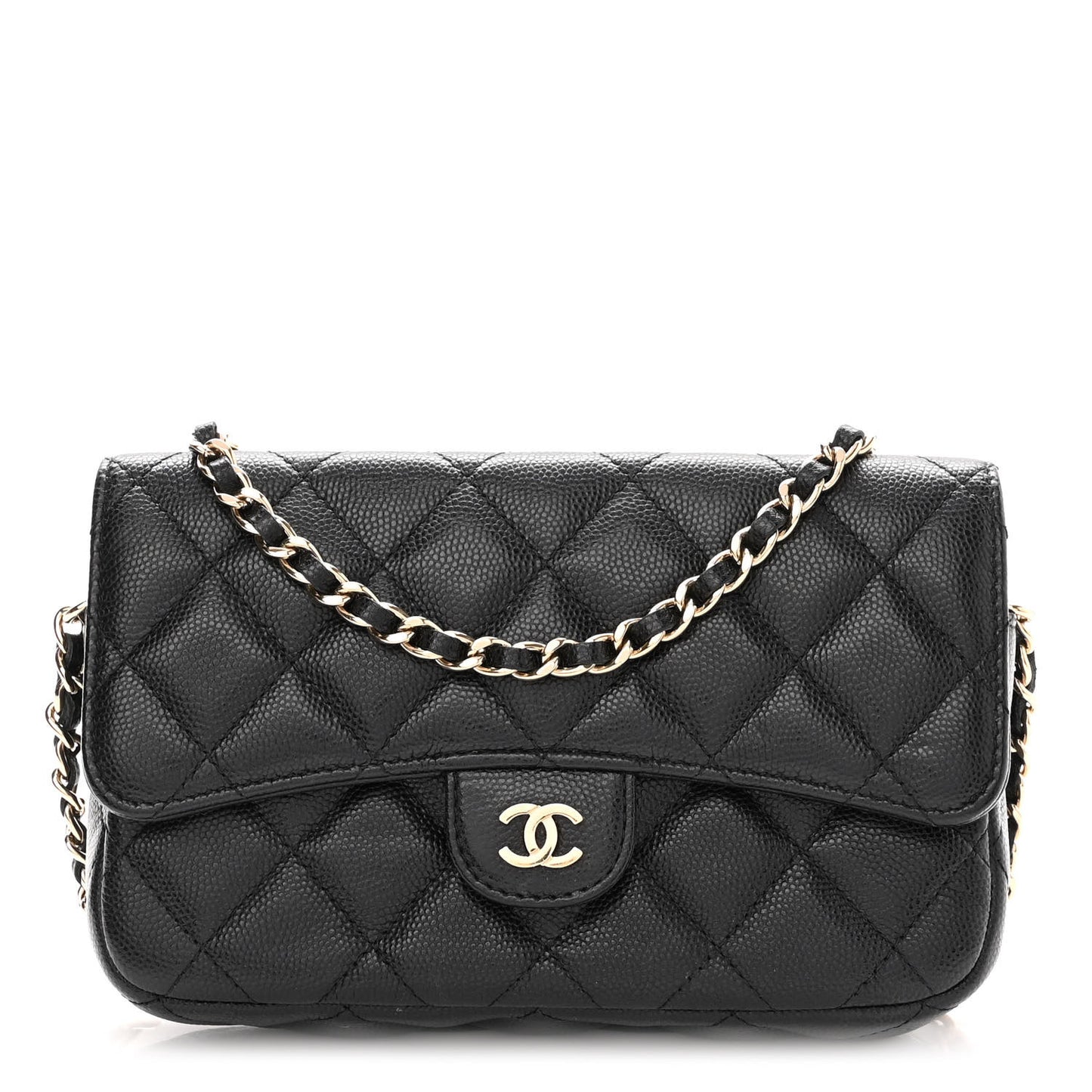 Caviar Quilted Flap Phone Holder With Chain Black