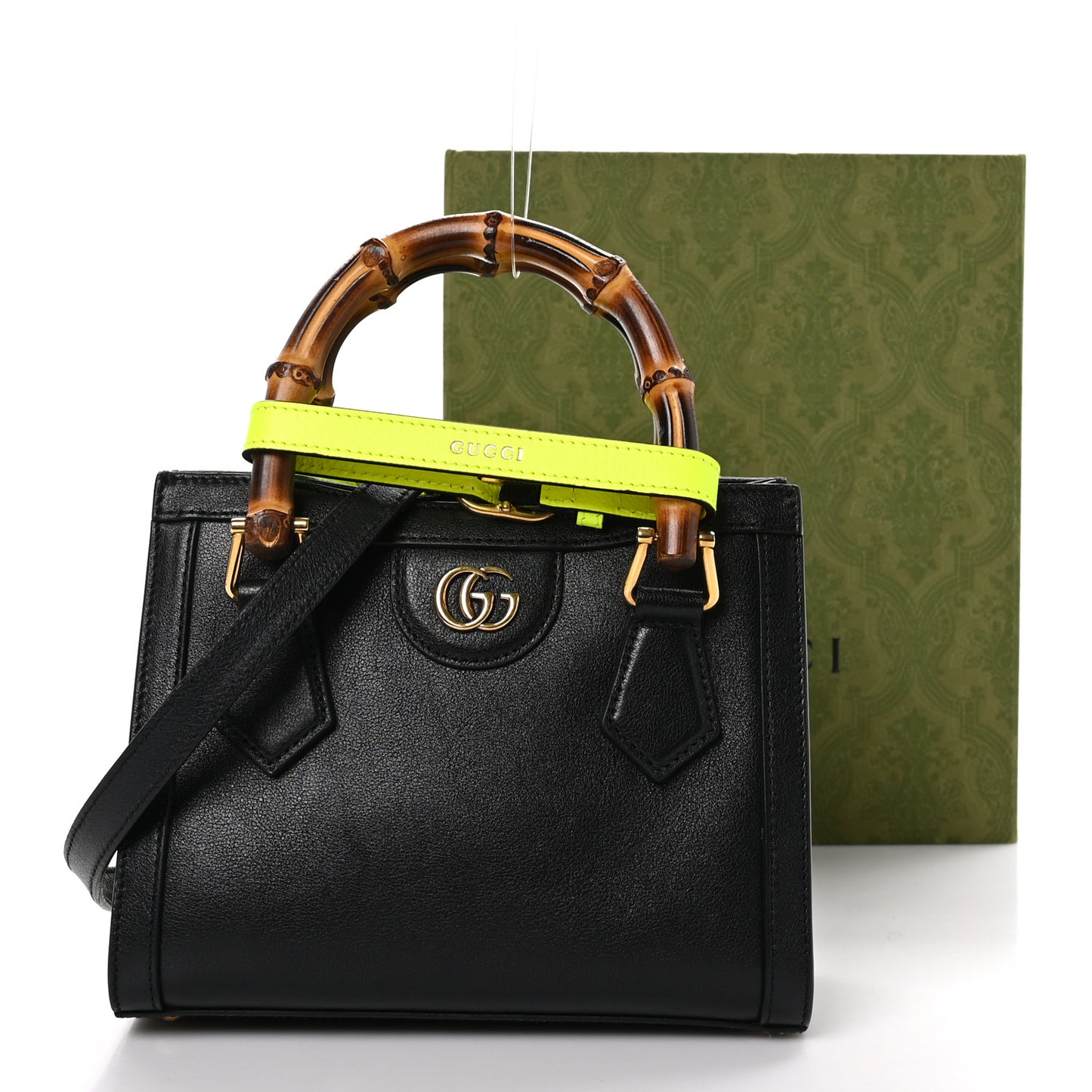 Wonka Grain Calfskin Mini Diana Tote Bag Black Yellow Fluo