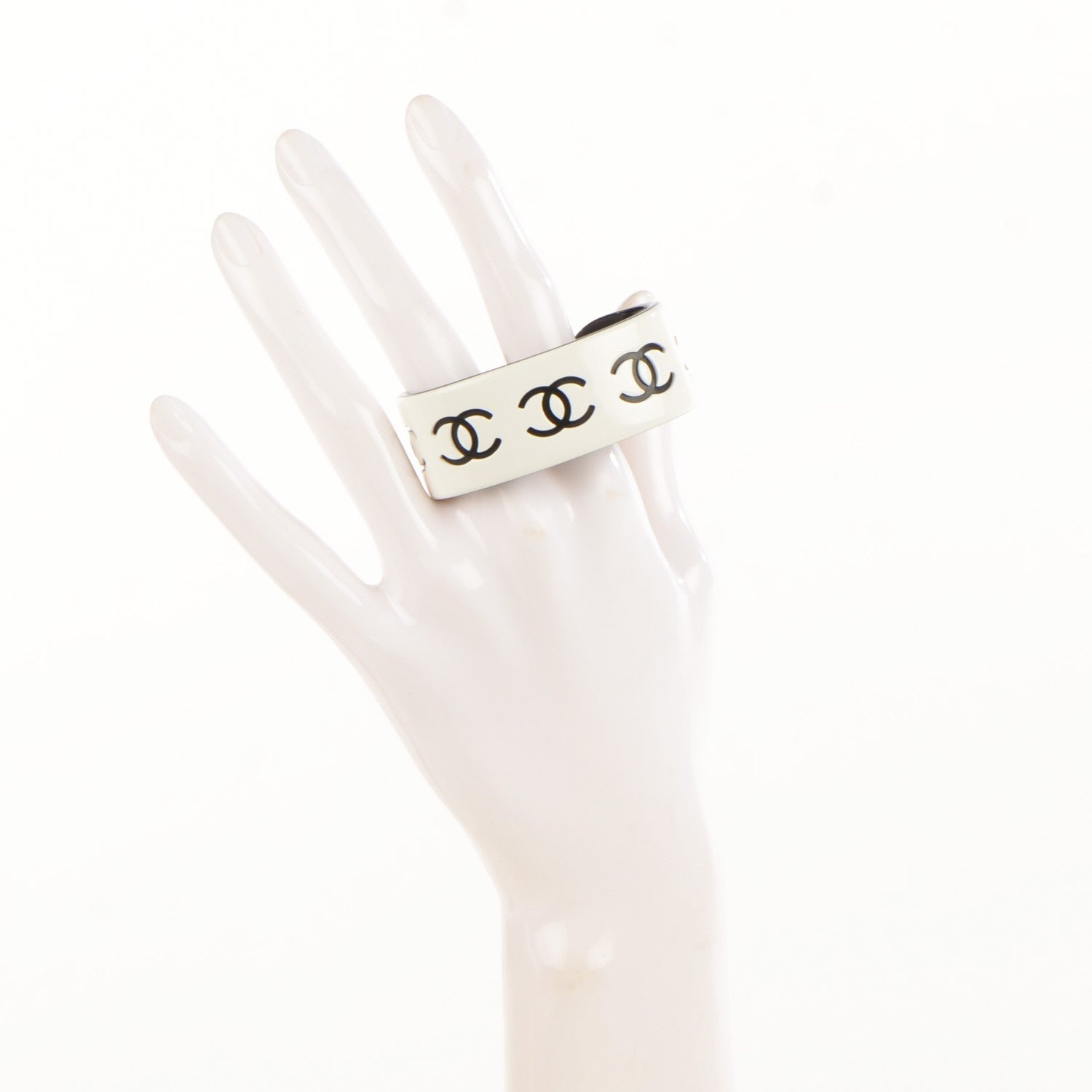 Chanel Resin CC Narrow Cuff Black White 2 of 5