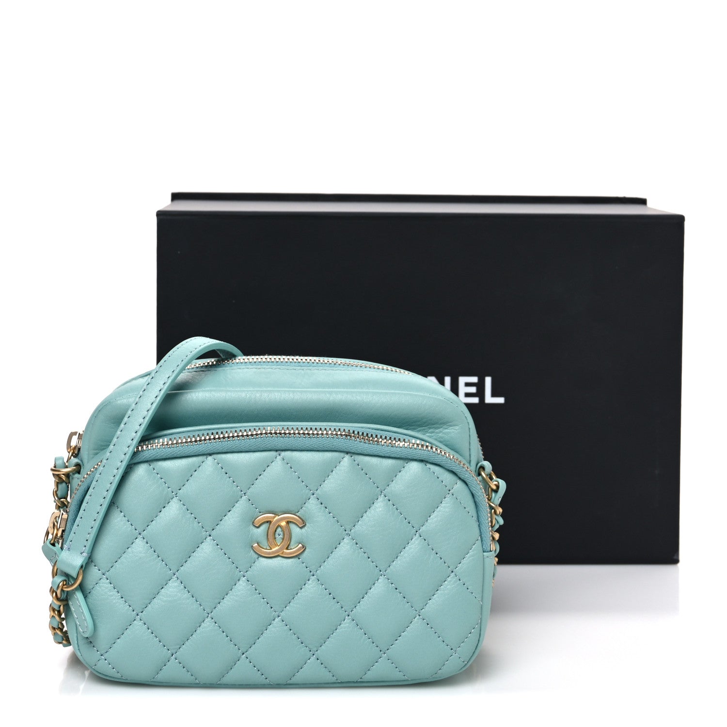 Chanel Calfskin Quilted Day Trips Camera Case Turquoise 11 of 11
