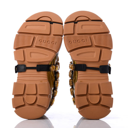 Gucci X SEGA Metallic Calfskin Mesh Removable Crystals Womens Flashtrek Sneakers 39 Oro Vecchio Mystic White Silver 5 of 19