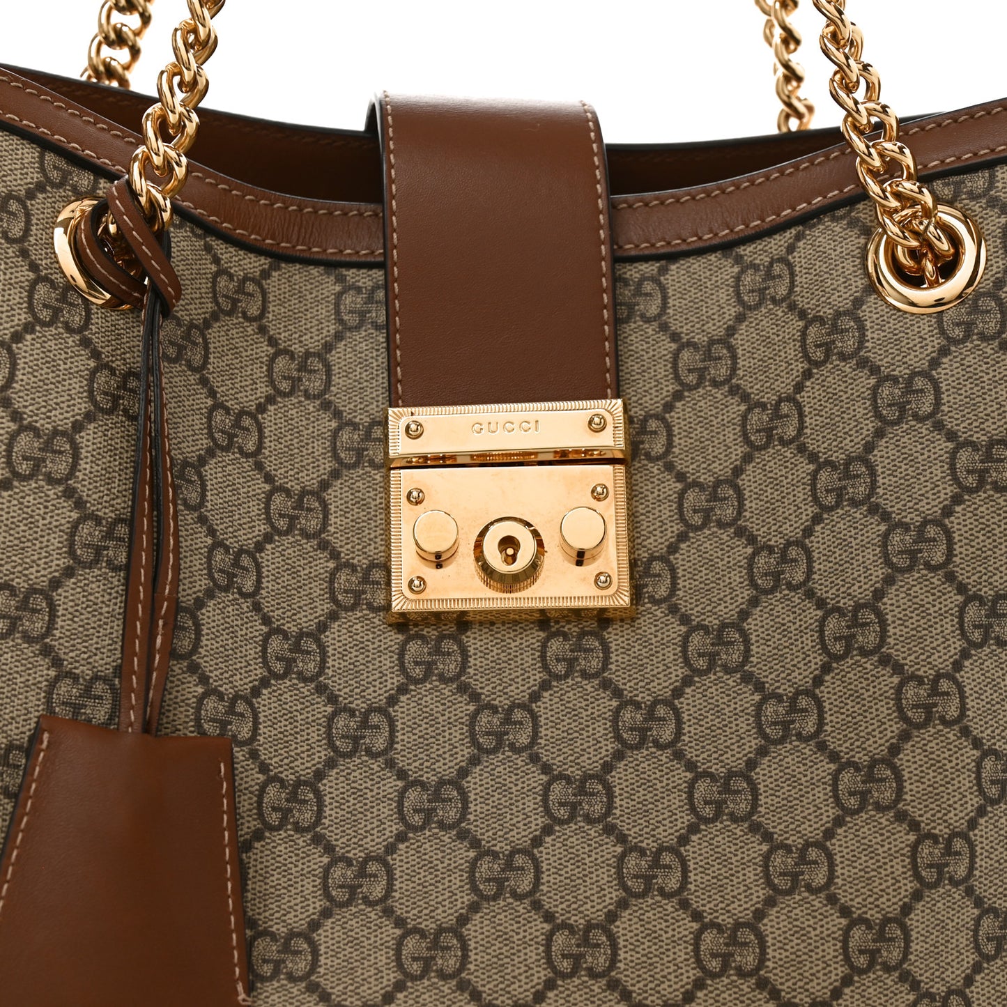 GG Supreme Monogram Medium Padlock Tote Beige Cuir