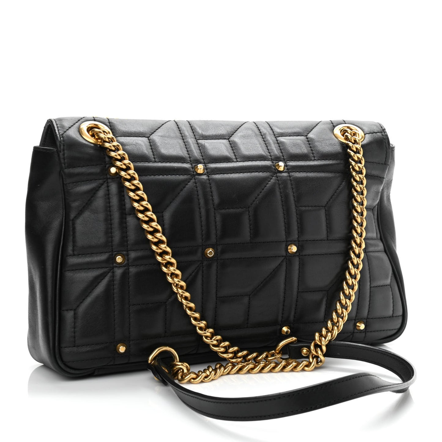 Calfskin Matelasse Studded Medium GG Marmont Shoulder Bag Black