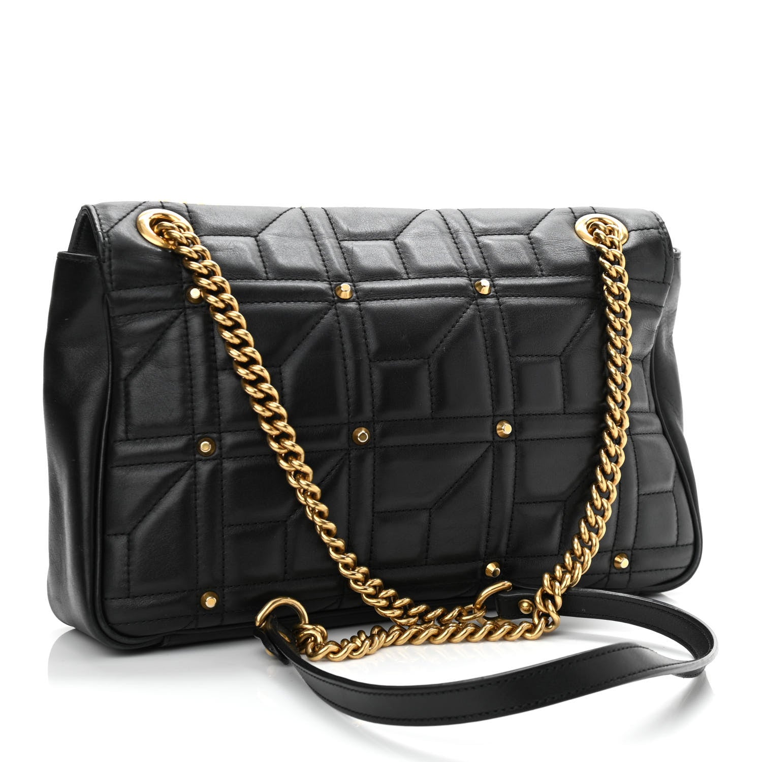 Gucci Calfskin Matelasse Studded Medium GG Marmont Shoulder Bag Black 3 of 15