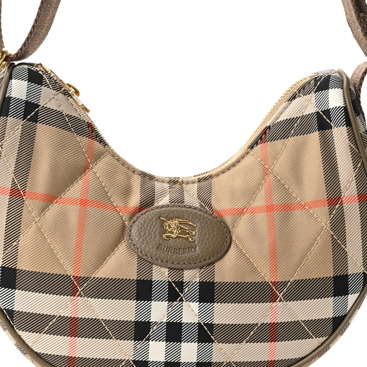 Nylon Check Horseshoe Crossbody Bag Sand Beige