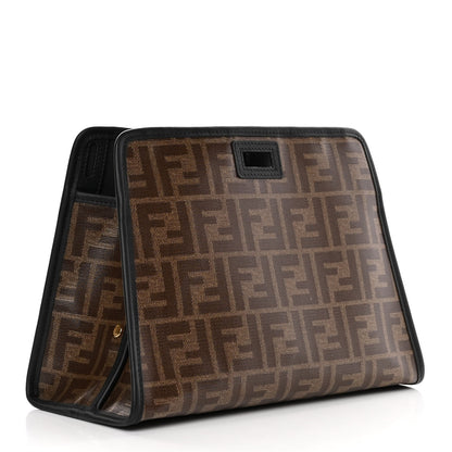 Fendi Glazed Fabric Vitello Century FF 1974 Stamp Patch Mini Peekaboo Defender Cover Mogano Panna Black 3 of 10