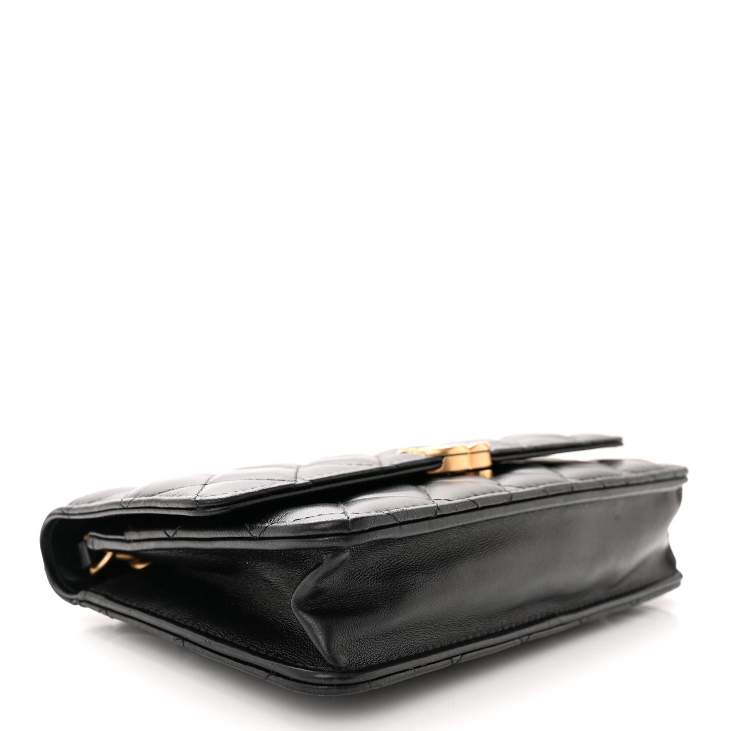 Lambskin Resin Quilted Wallet On Chain WOC Black