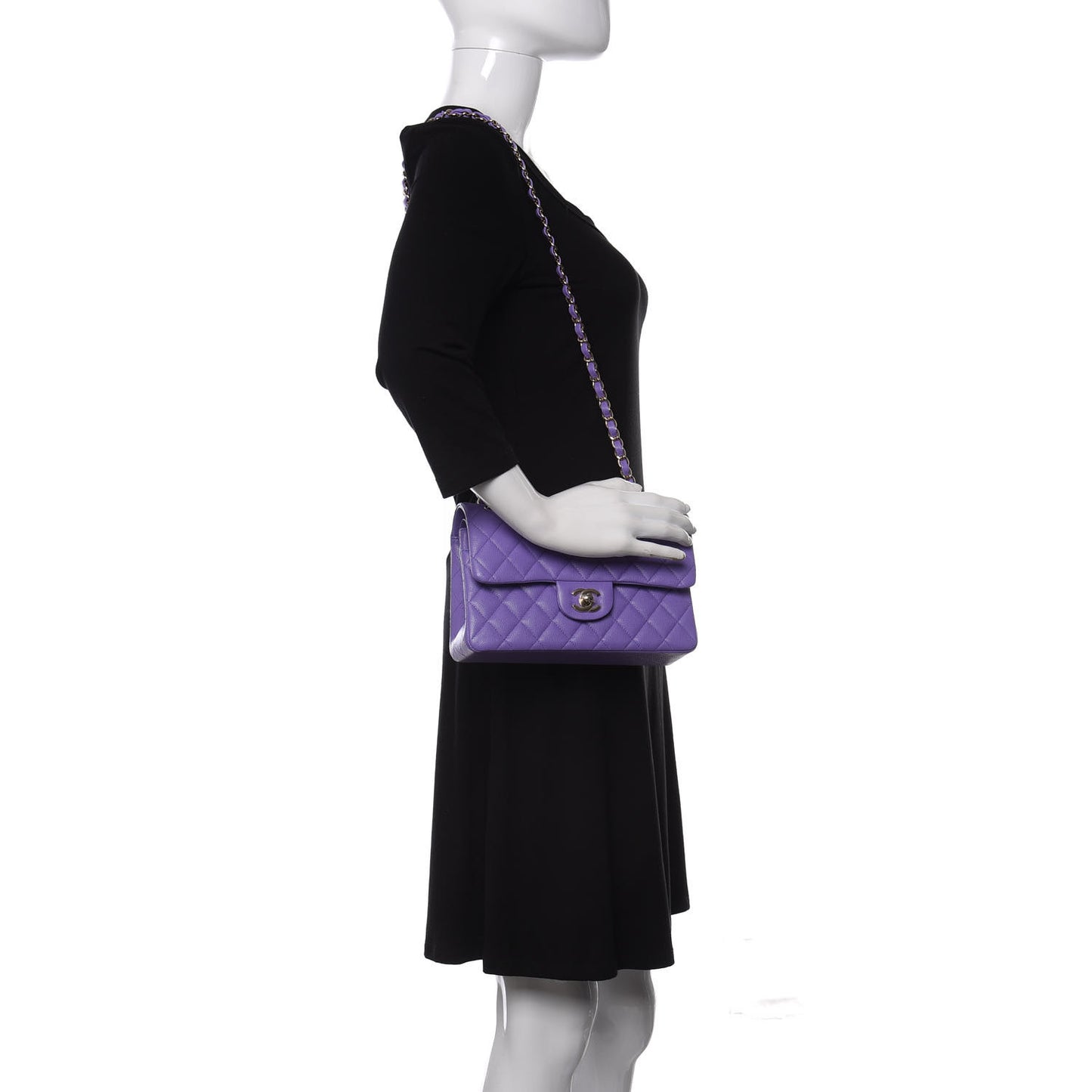 Caviar Quilted Small Double Flap Purple