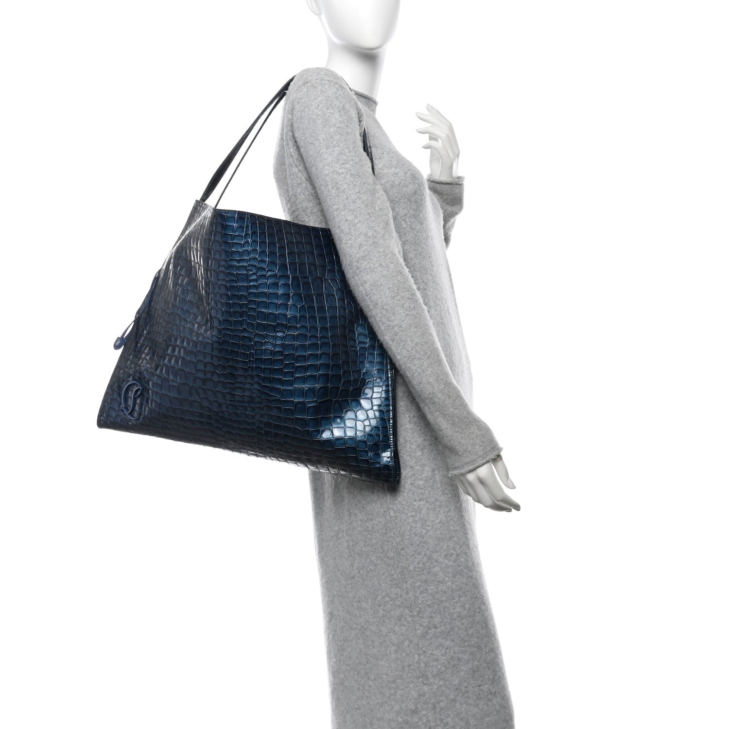 Christian Louboutin Patent Calfskin Crocodile Embossed Le 54 Tote Blue 2 of 11
