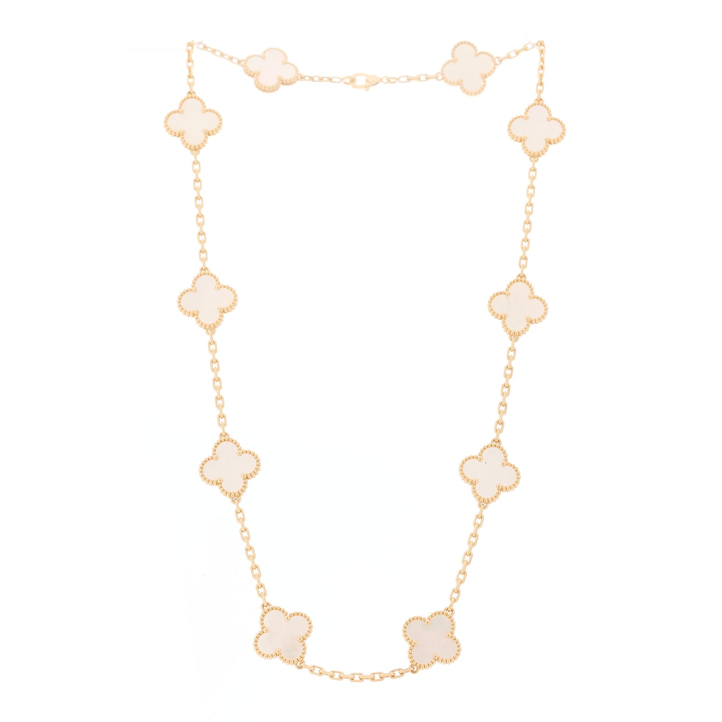 18K Yellow Gold Mother of Pearl 10 Motifs Vintage Alhambra Necklace