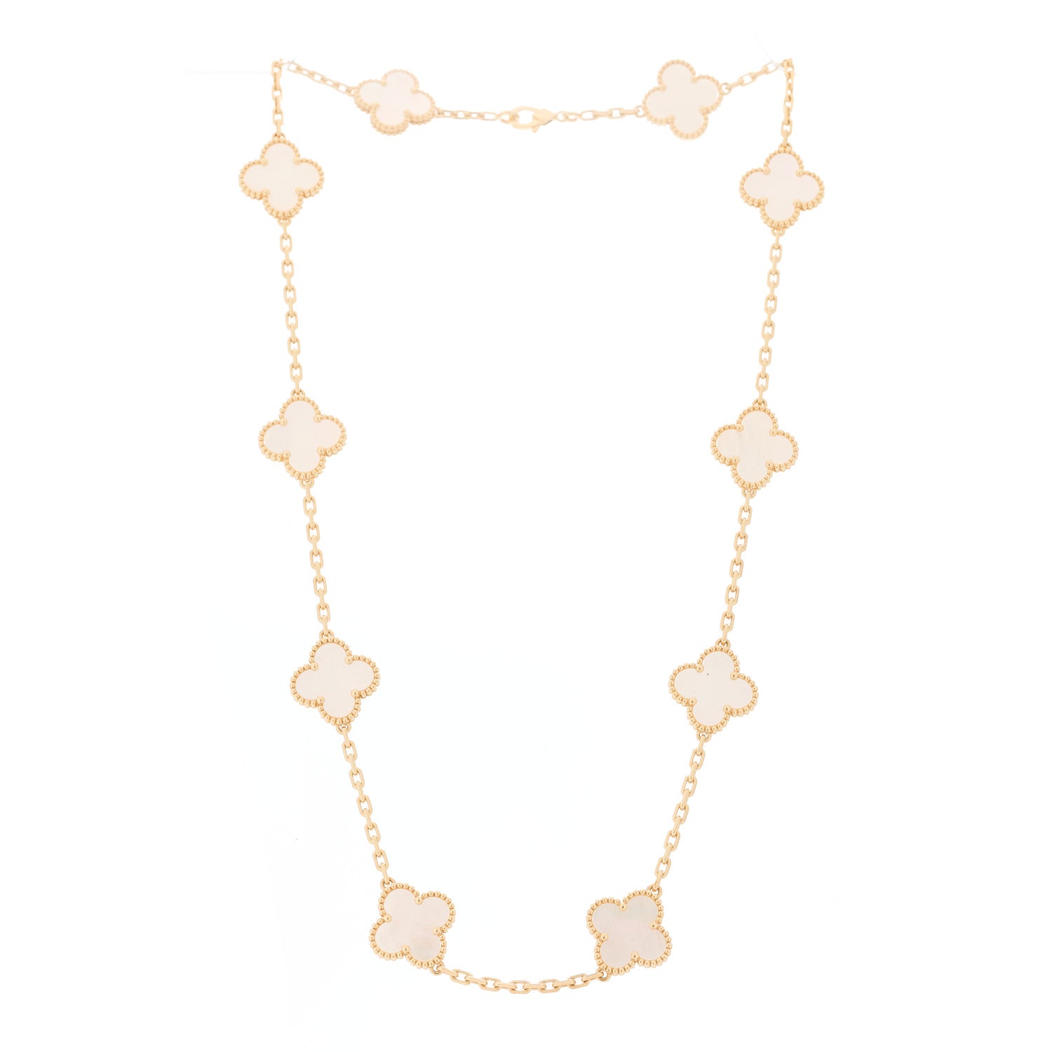 Van Cleef & Arpels 18K Yellow Gold Mother of Pearl 10 Motifs Vintage Alhambra Necklace 3 of 5
