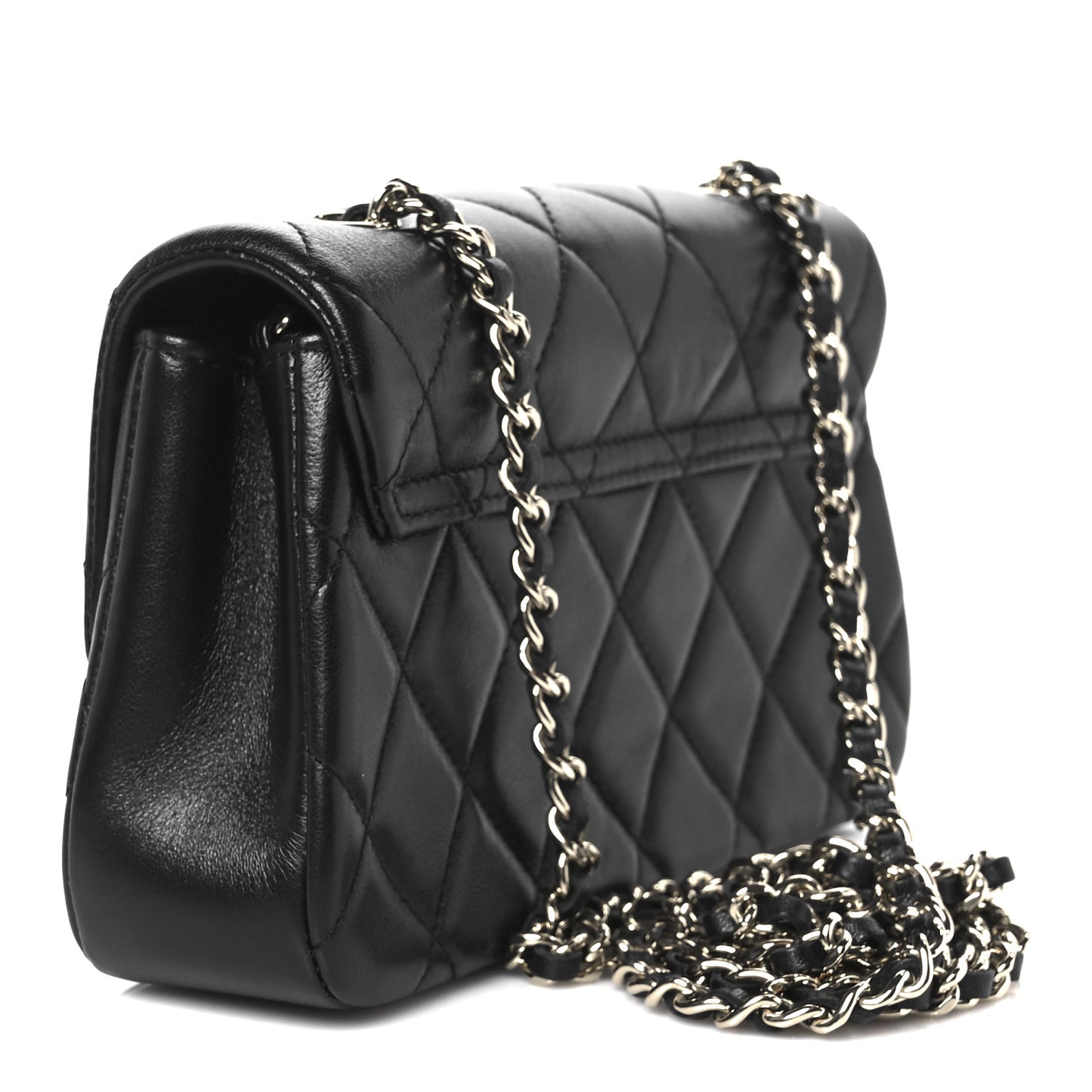 Lambskin Quilted Rectangular Phone Holder Clutch With Chain Black