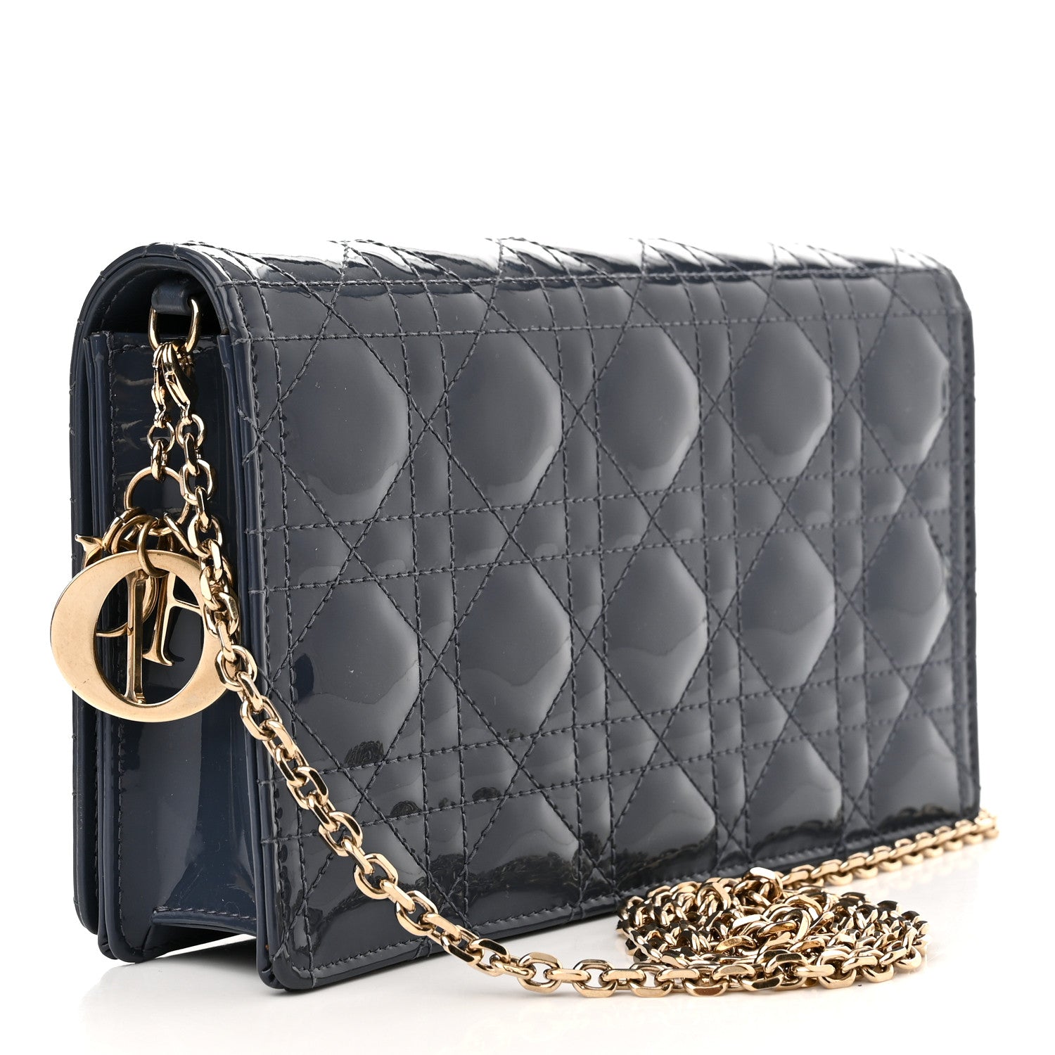Christian Dior Patent Cannage Lady Dior Chain Wallet Denim 4 of 14
