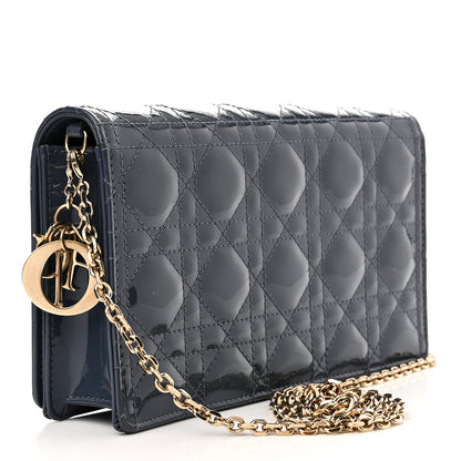 Christian Dior Patent Cannage Lady Dior Chain Wallet Denim 4 of 14
