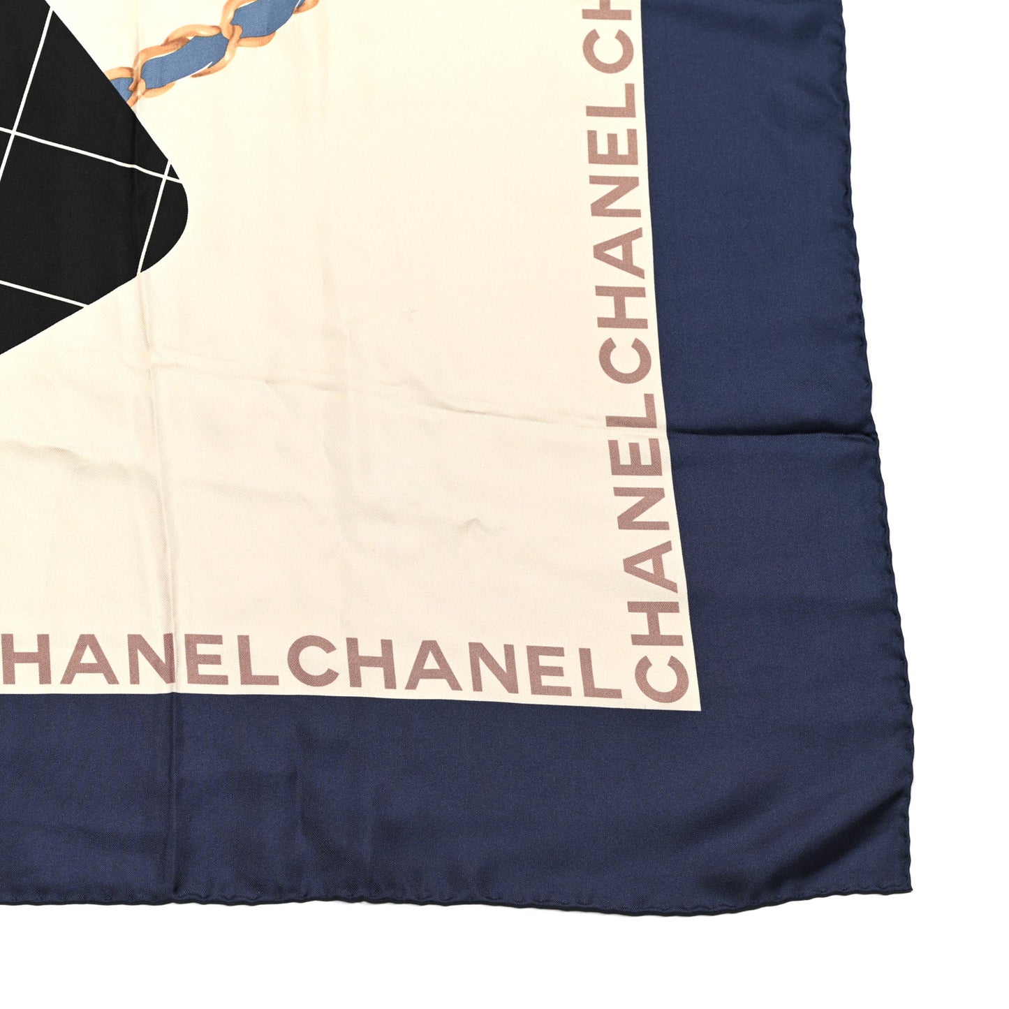 Silk CC Square Scarf Ivory Navy