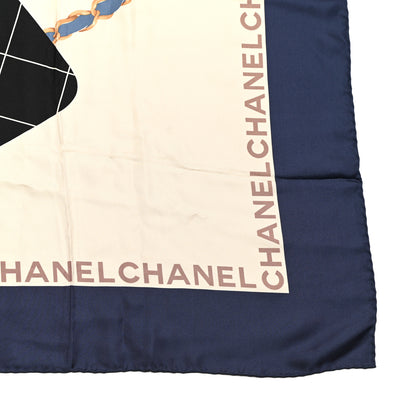 Chanel Silk CC Square Scarf Ivory Navy 2 of 3
