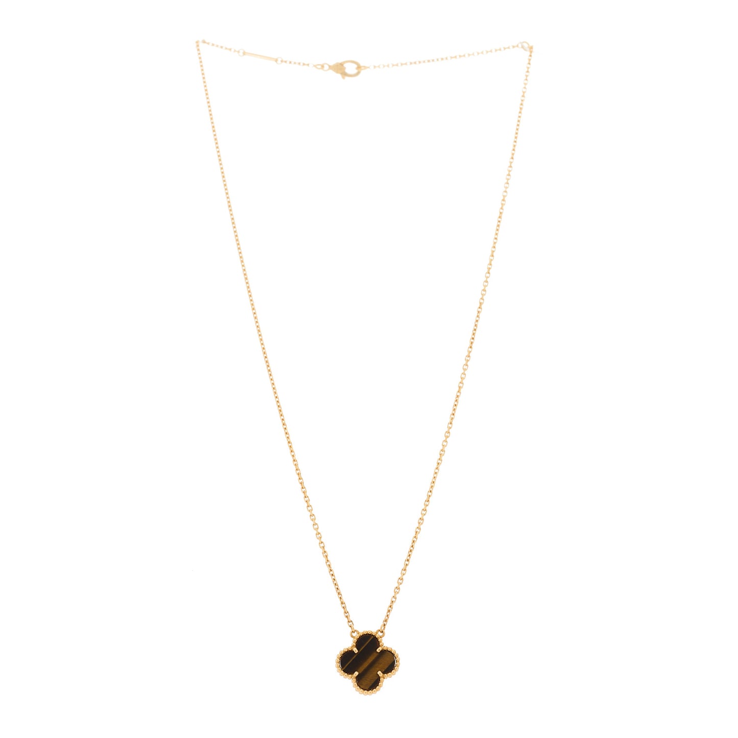18K Yellow Gold Tiger Eye Vintage Alhambra Pendant Necklace