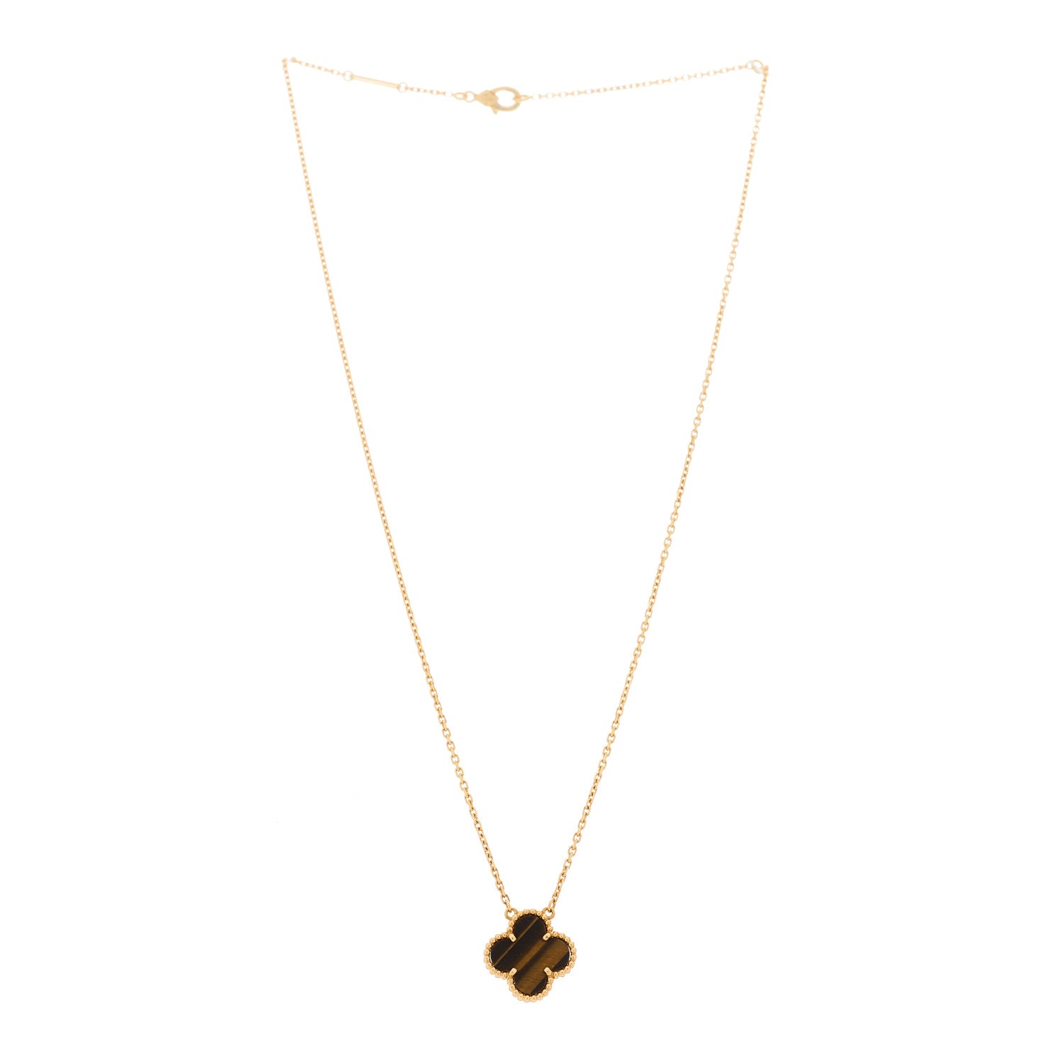 Van Cleef & Arpels 18K Yellow Gold Tiger Eye Vintage Alhambra Pendant Necklace 3 of 6
