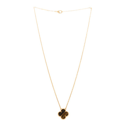 Van Cleef & Arpels 18K Yellow Gold Tiger Eye Vintage Alhambra Pendant Necklace 3 of 6