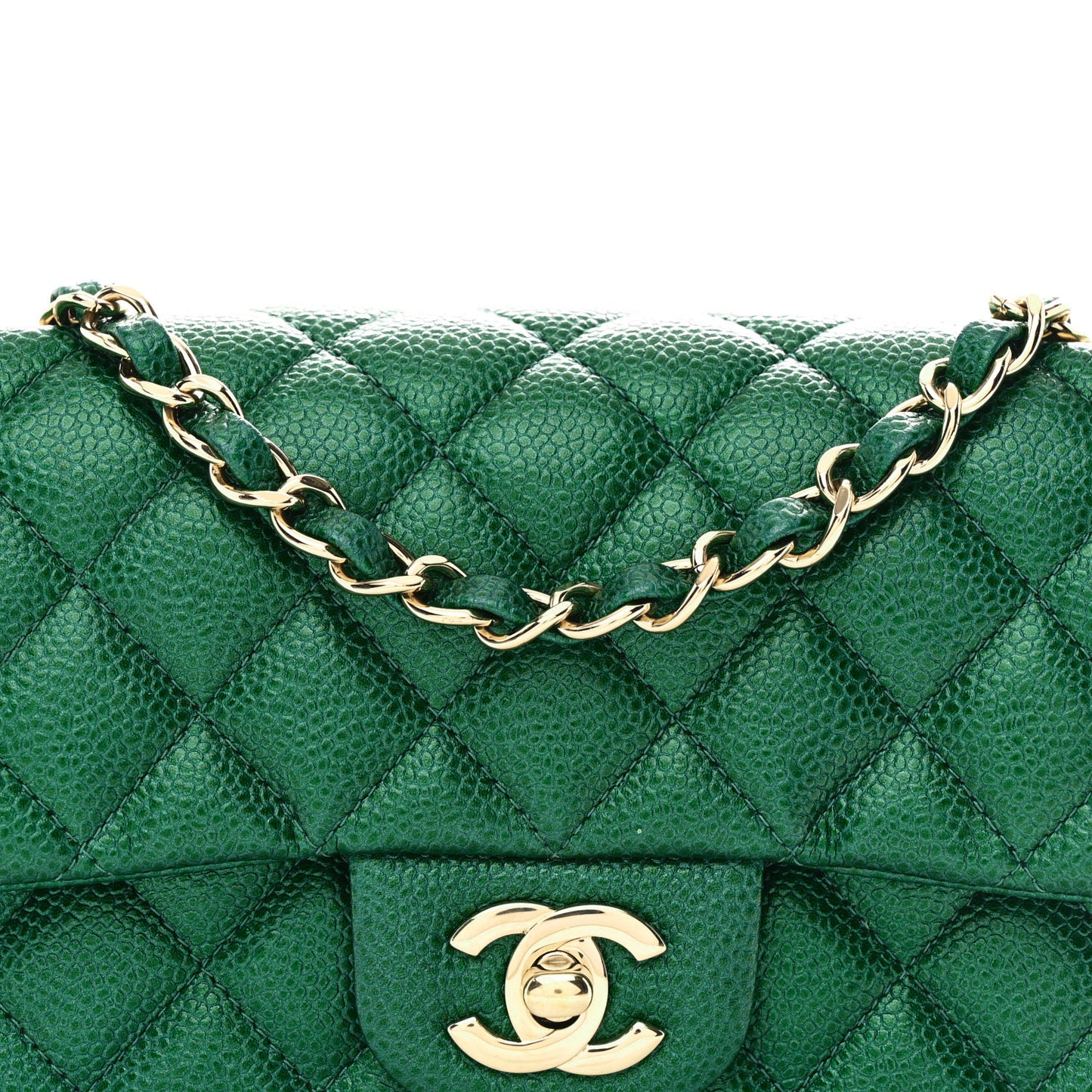 Metallic Caviar Quilted Mini Rectangular Flap Green
