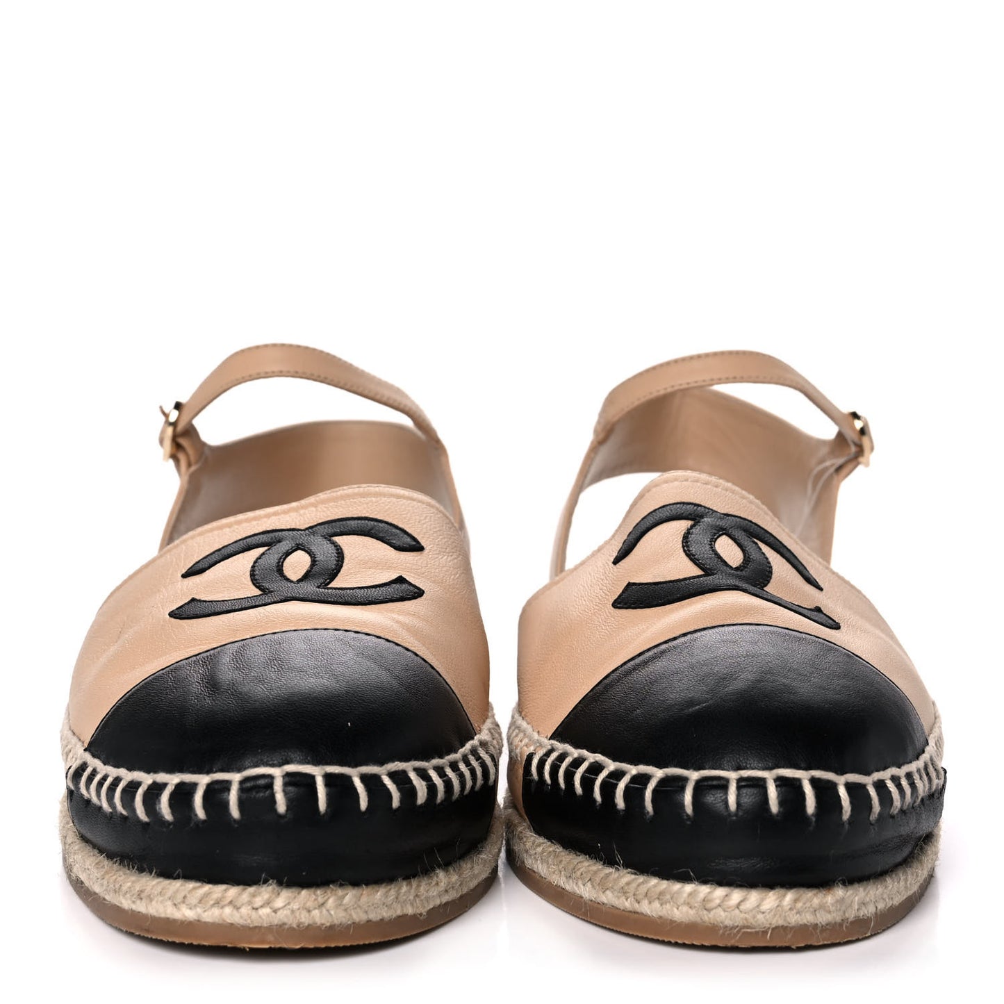 Lambskin Cap Toe CC Espadrille Sandals 42 Beige Black