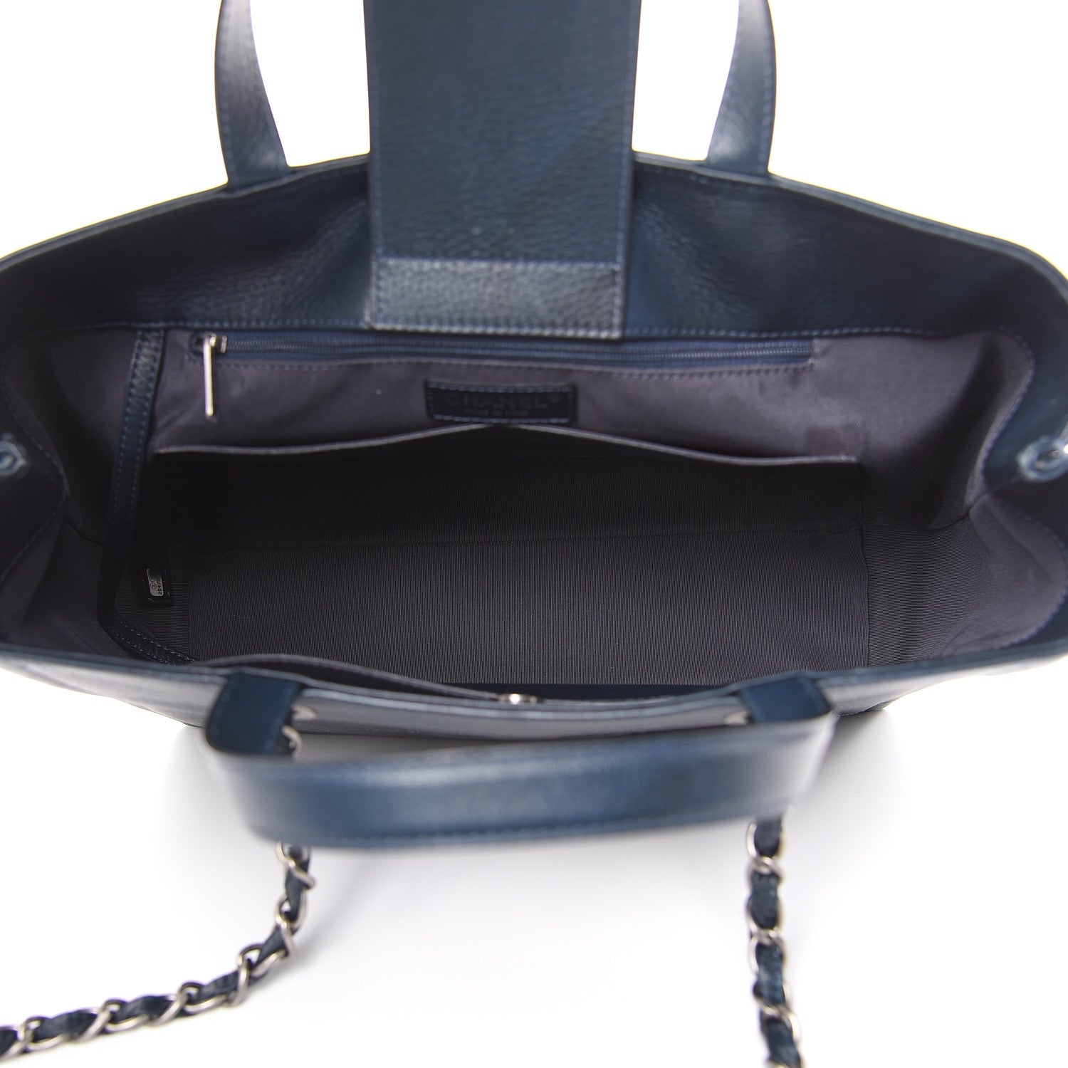 Chanel Deerskin Stitched Large CC Shopping Tote Navy 5 of 17