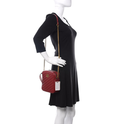 Gucci Azalea Calfskin Matelasse Diagonal Tall GG Marmont Crossbody Bag Romantic Cerise 2 of 11