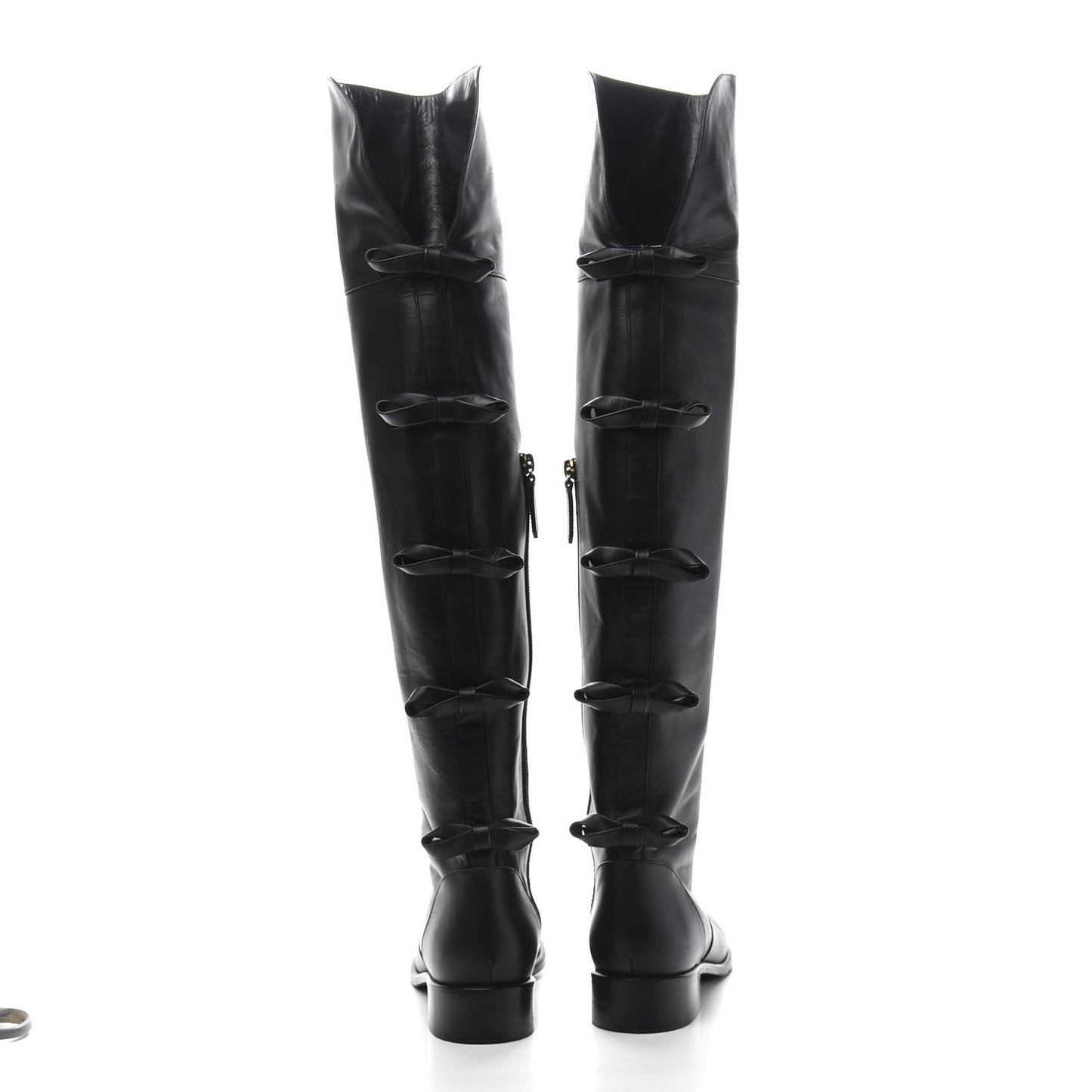 Calfskin Multi Bow Over the Knee Boots 37.5 Black